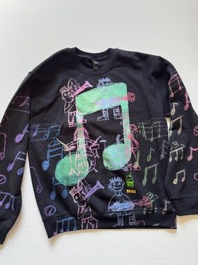 Snow Milk Men's Medium Graphic Sweatshirt Black Music Graffiti Print 56103